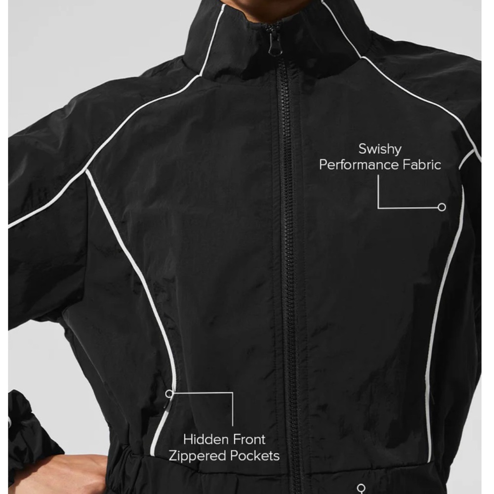 ALO Yoga Motivate Full Zip Up Jacket Black & White - Picture 5 of 12